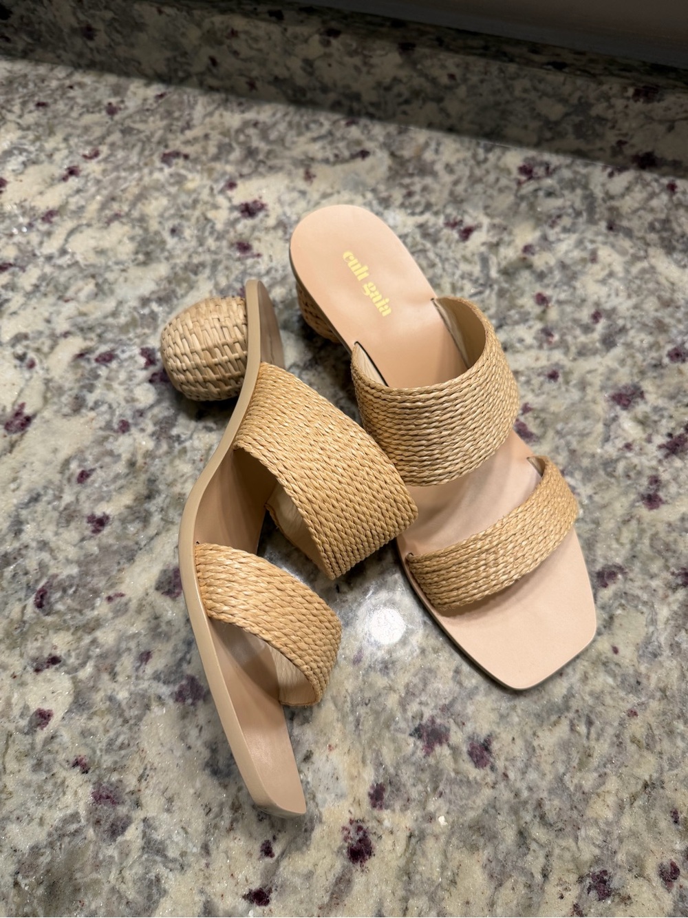 Cult Gaia Woven Two Band Slide Heels Sandals Vacation Resortwear
